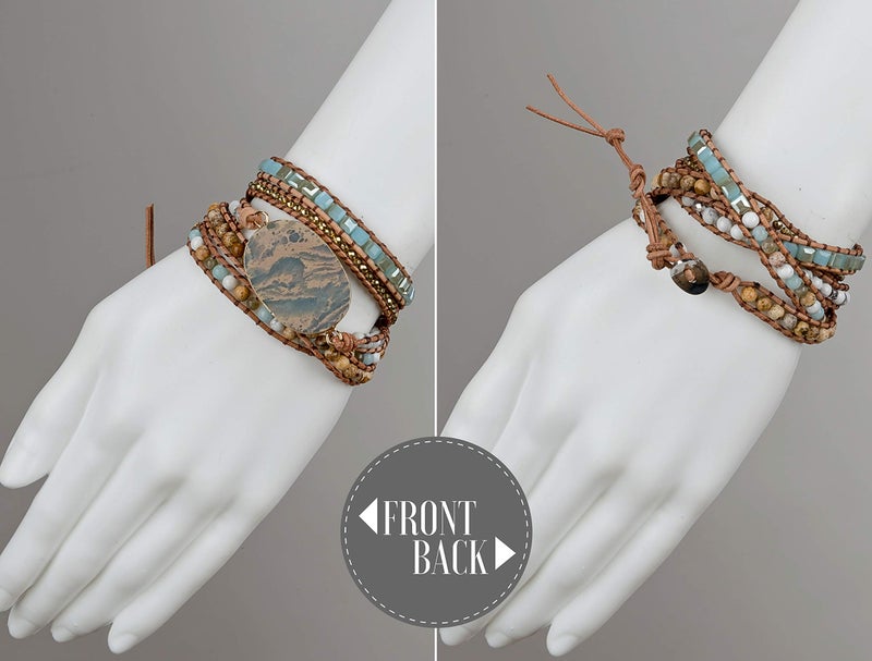 SPUNKYsoul 5 Wrap Bead Bracelet for Women with Agalmatolite, Jasper, Blue Agate, Labradorite and Hematite for Women - Image 4